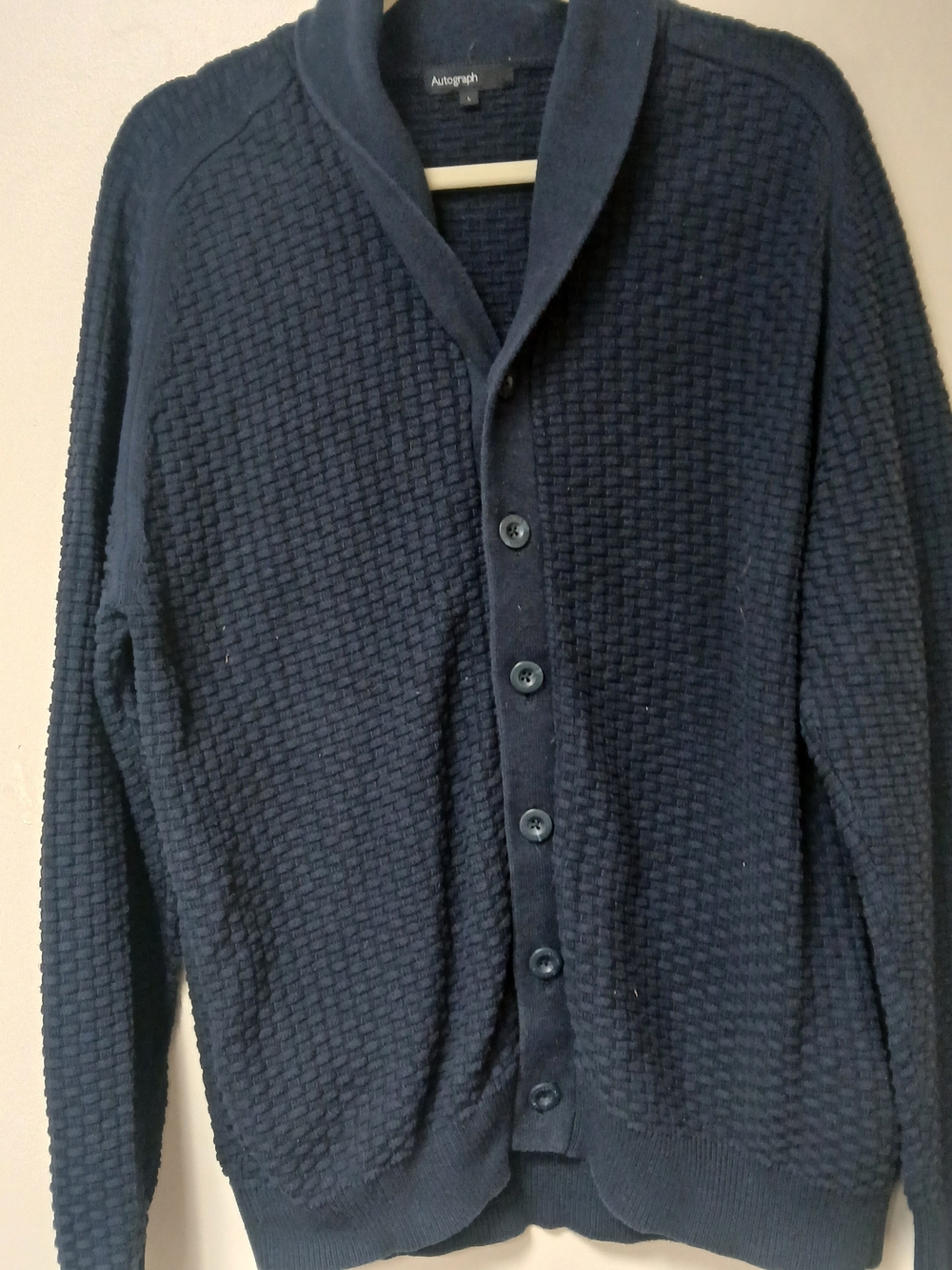 Autograph Men’s Navy Shawl Collar Button-Up Sweater